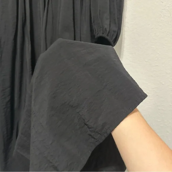 Chlesey28 Pleated Puff Shoulder Long Sleeve Midi Dress Black Womens Size Small - Picture 9 of 14